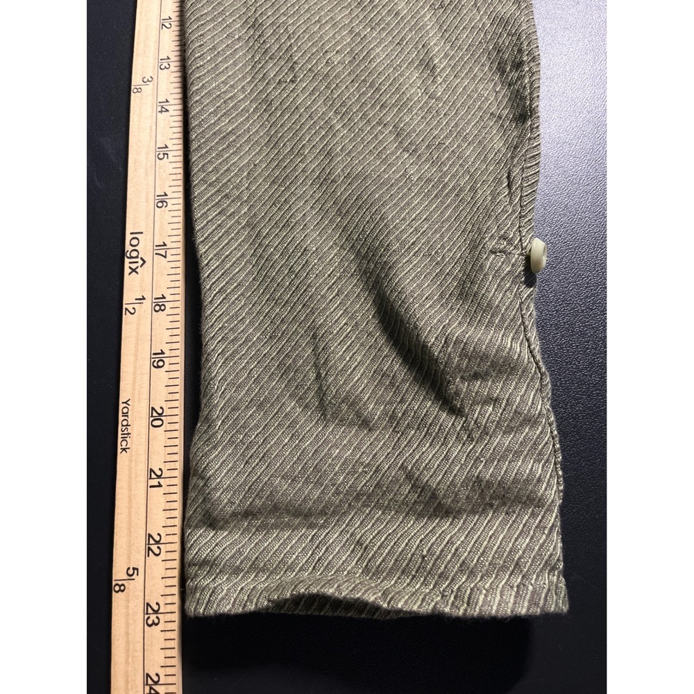 FLAX Jeanne Engelhart 100% Linen Olive Green Asymmetrical Jacket Shirt Small - Picture 9 of 9
